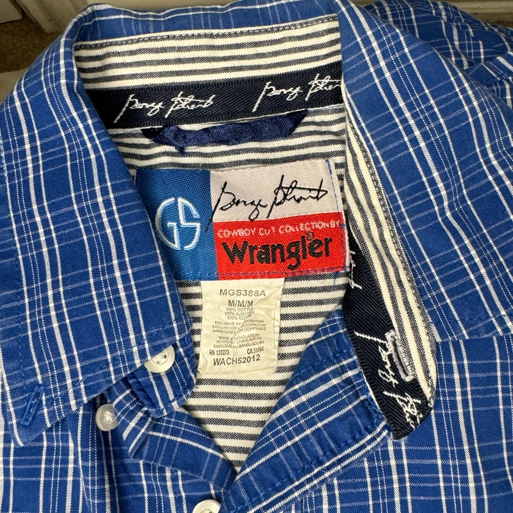 George Strait Cowboy Cut Collection by Wrangler Mens Shirt M  Blue White